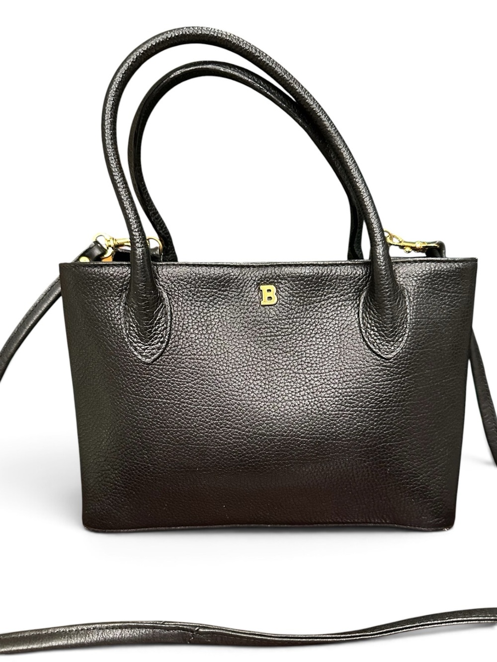 Vintage Bally Black Leather Two-Way Satchel Crossbody